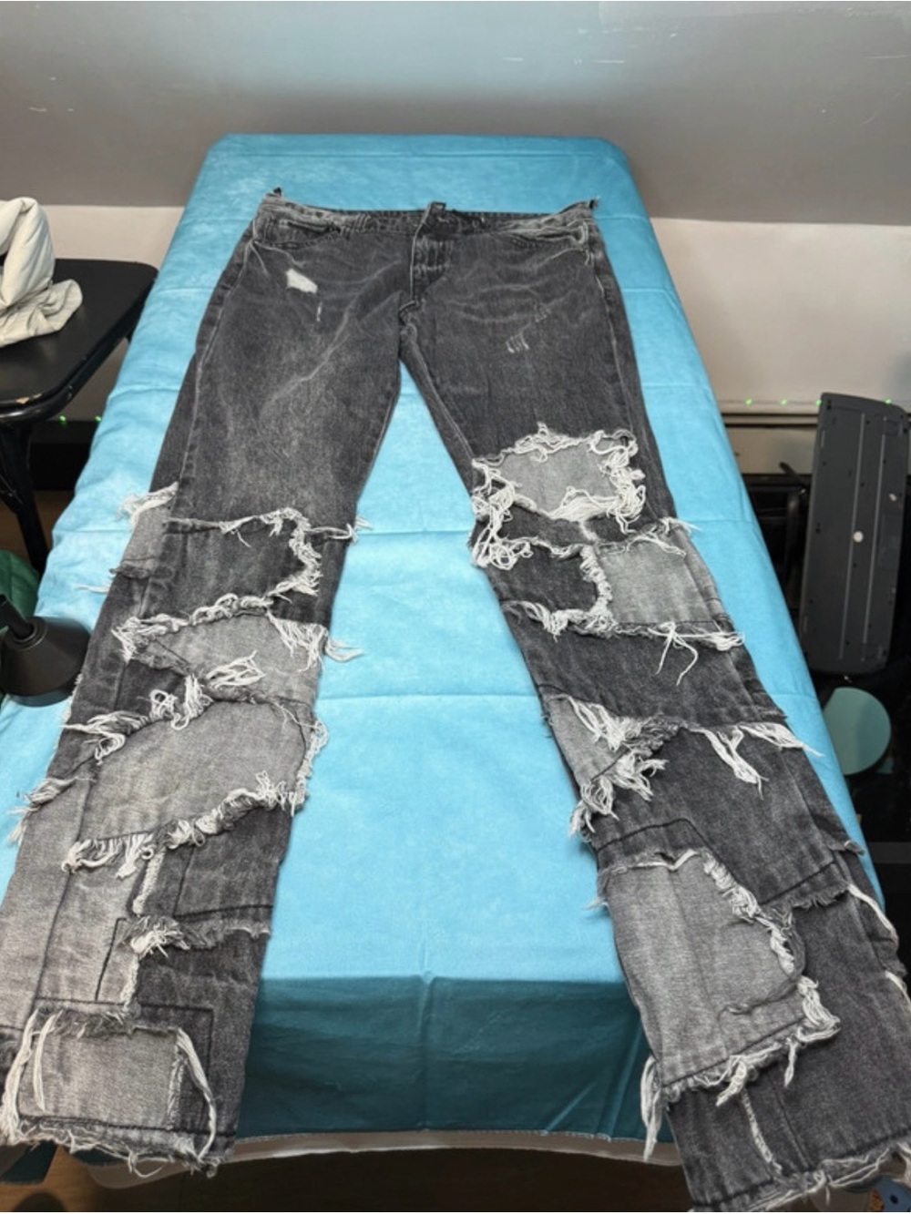 Forever 21 Black Gray Distressed Straight-Leg Jeans